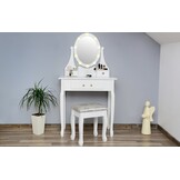 Houten kaptafel wit met LED-verlichte spiegel en krukje - 80x40x137 cm