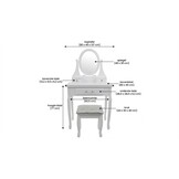 Houten kaptafel wit met LED-verlichte spiegel en krukje - 80x40x137 cm