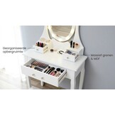 Houten kaptafel wit met LED-verlichte spiegel en krukje - 80x40x137 cm