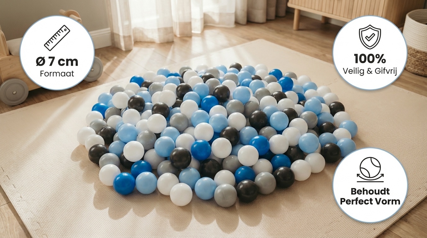 Ballenbak ballen 1000 stuks 7cm, wit, lichtblauw, grijs, blauw