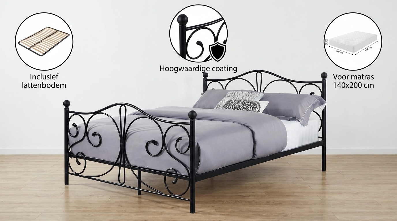 Metalen bedframe met lattenbodem - 140x200 - zwart