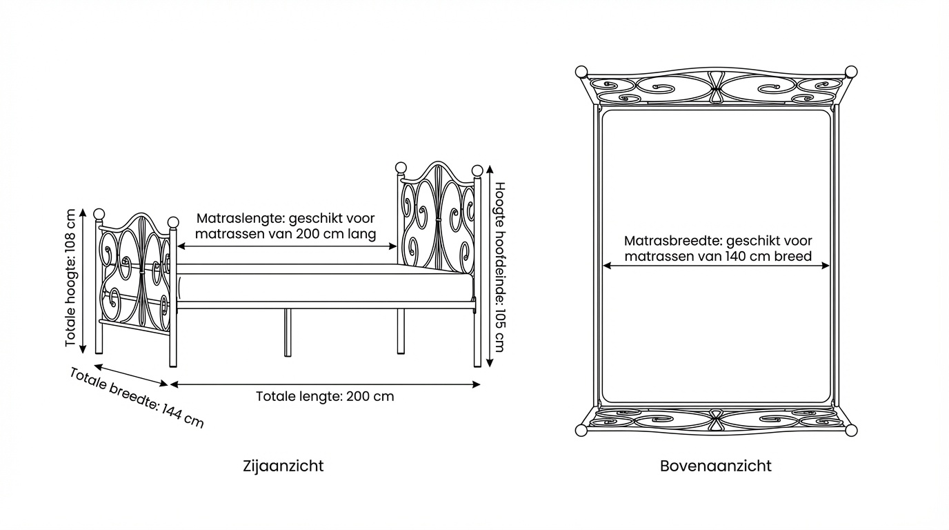 Metalen bedframe met lattenbodem - 140x200 - zwart