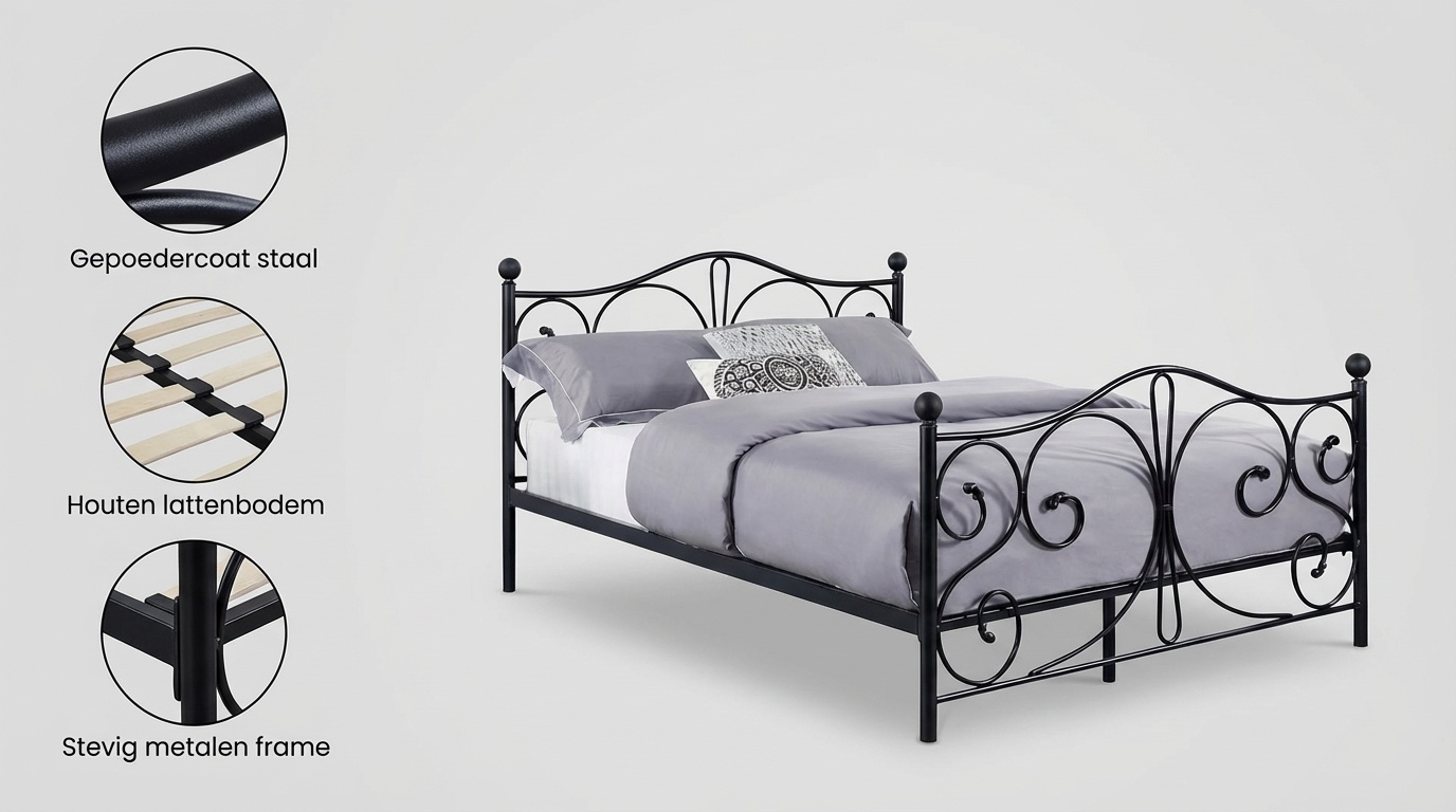 Metalen bedframe met lattenbodem - 140x200 - zwart