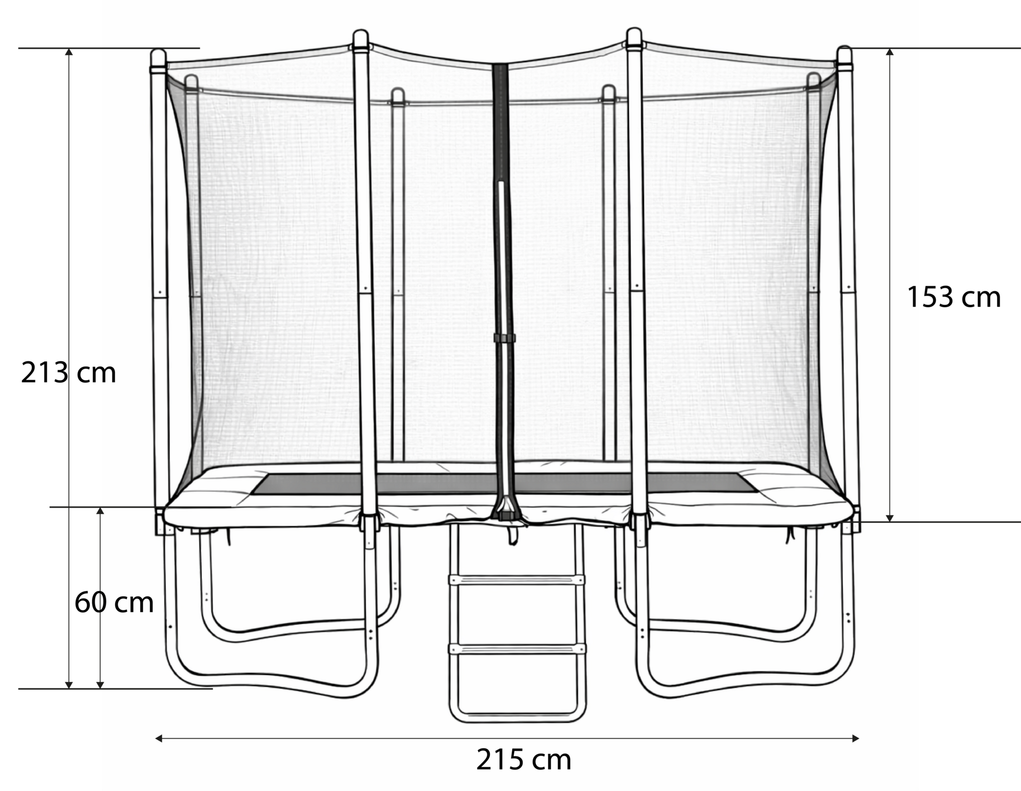 Rechthoekige trampoline - 215 x 155 cm - veiligheidsnet - blauw