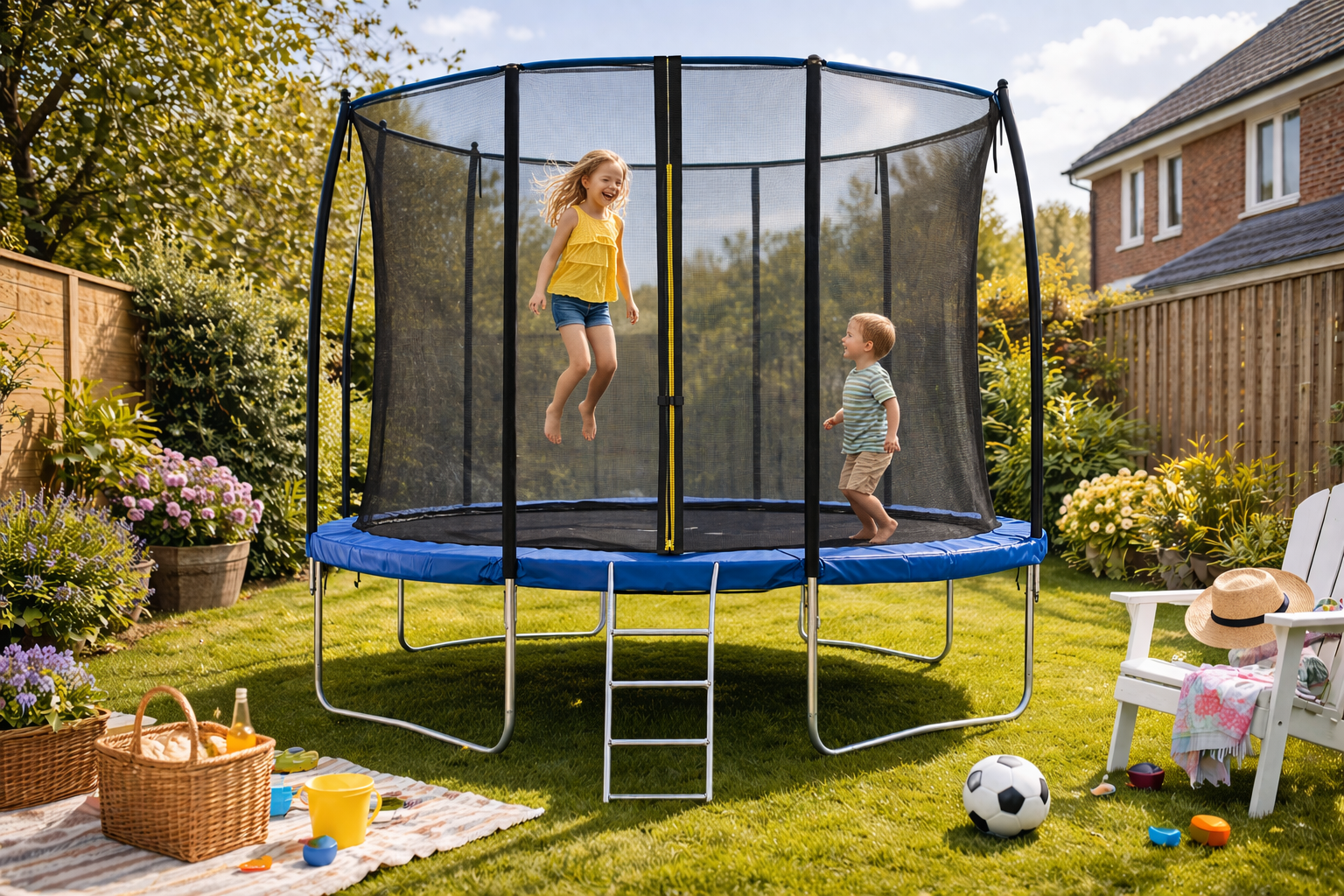 Ronde trampoline - 366 cm - veiligheidsnet - blauw