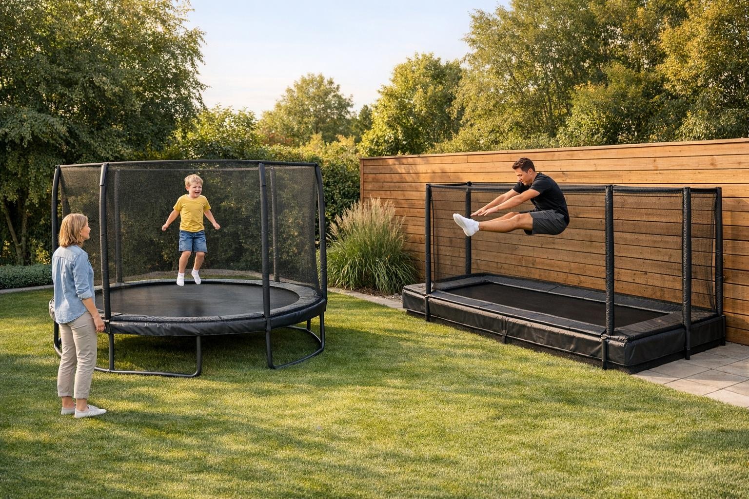 Rechthoekige of ronde trampoline: wat is het verschil en wat kies je?