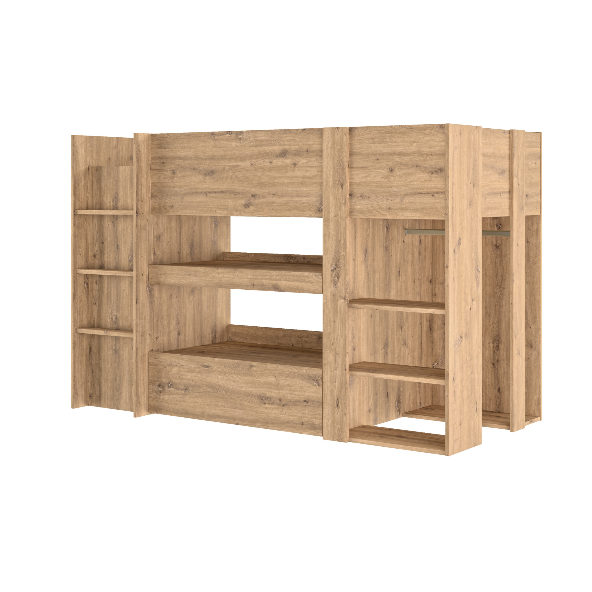 Halfhoogslaper - met bureau en kast - 90x200 cm - artisan eiken