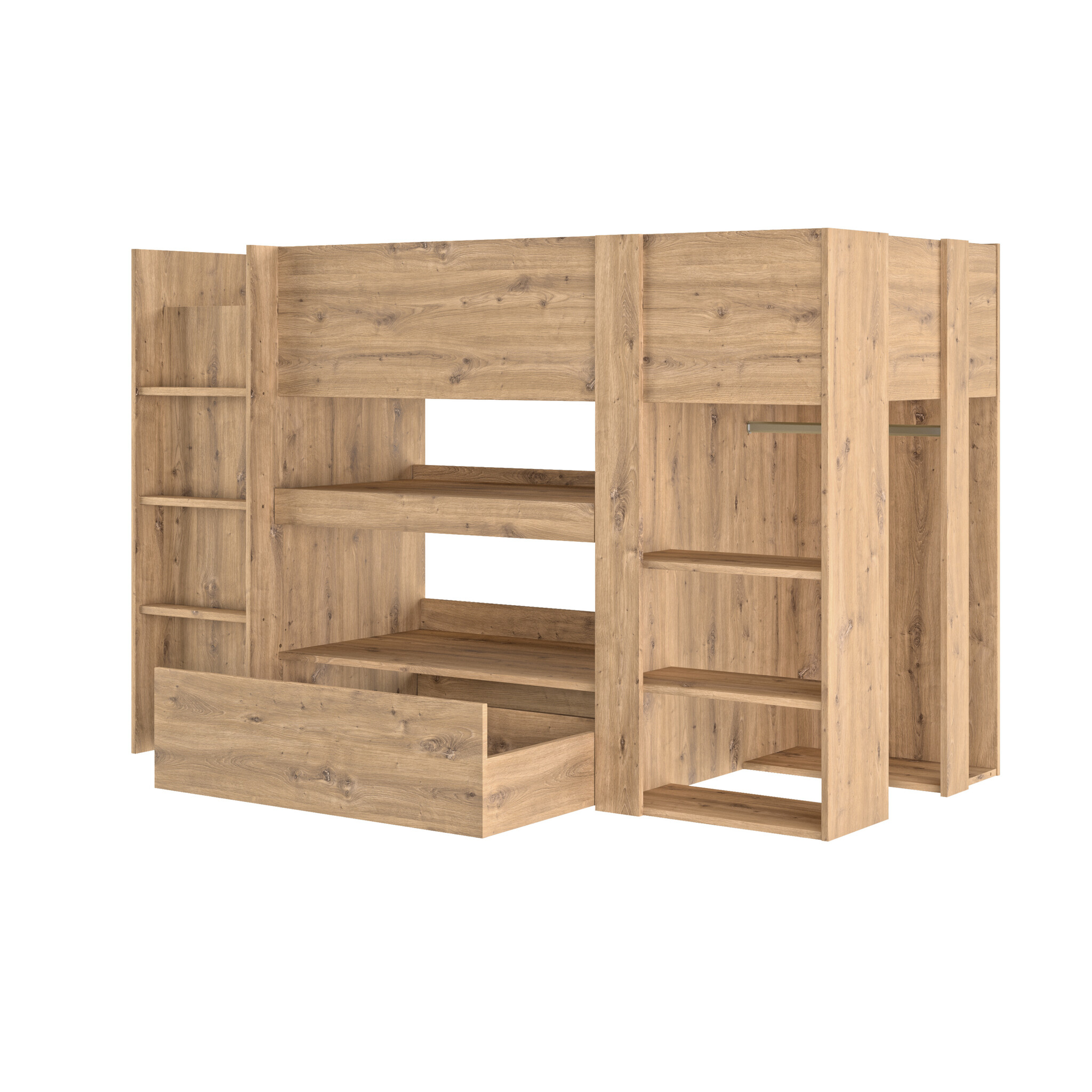 Halfhoogslaper - met bureau en kast - 90x200 cm - artisan eiken
