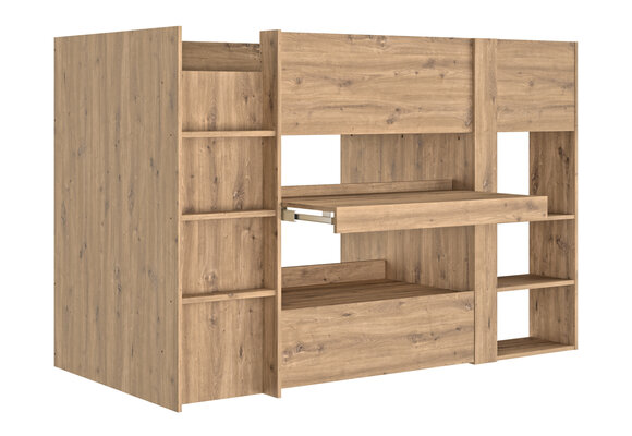 Halfhoogslaper - met bureau en kast - 90x200 cm - artisan eiken