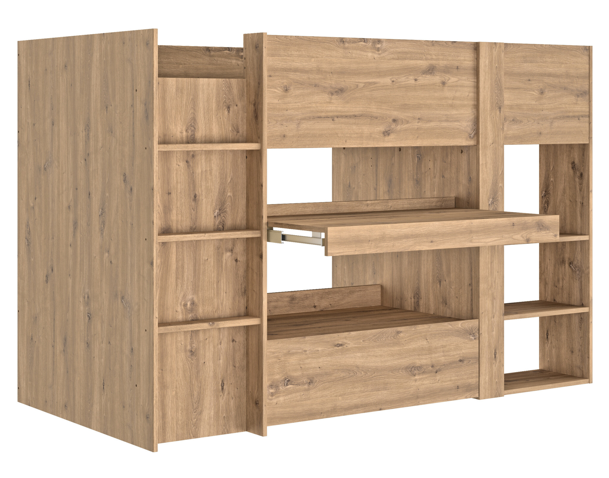 Halfhoogslaper - met bureau en kast - 90x200 cm - artisan eiken