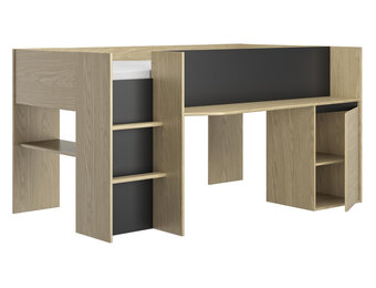Halfhoogslaper - NAEL - 90x200 cm - met bureau - rookwood eiken