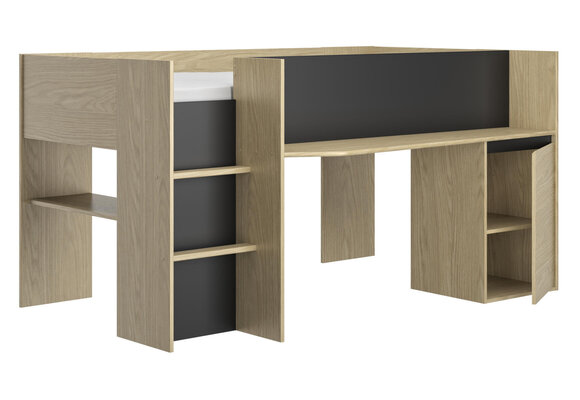Halfhoogslaper - NAEL - 90x200 cm - met bureau - rookwood eiken