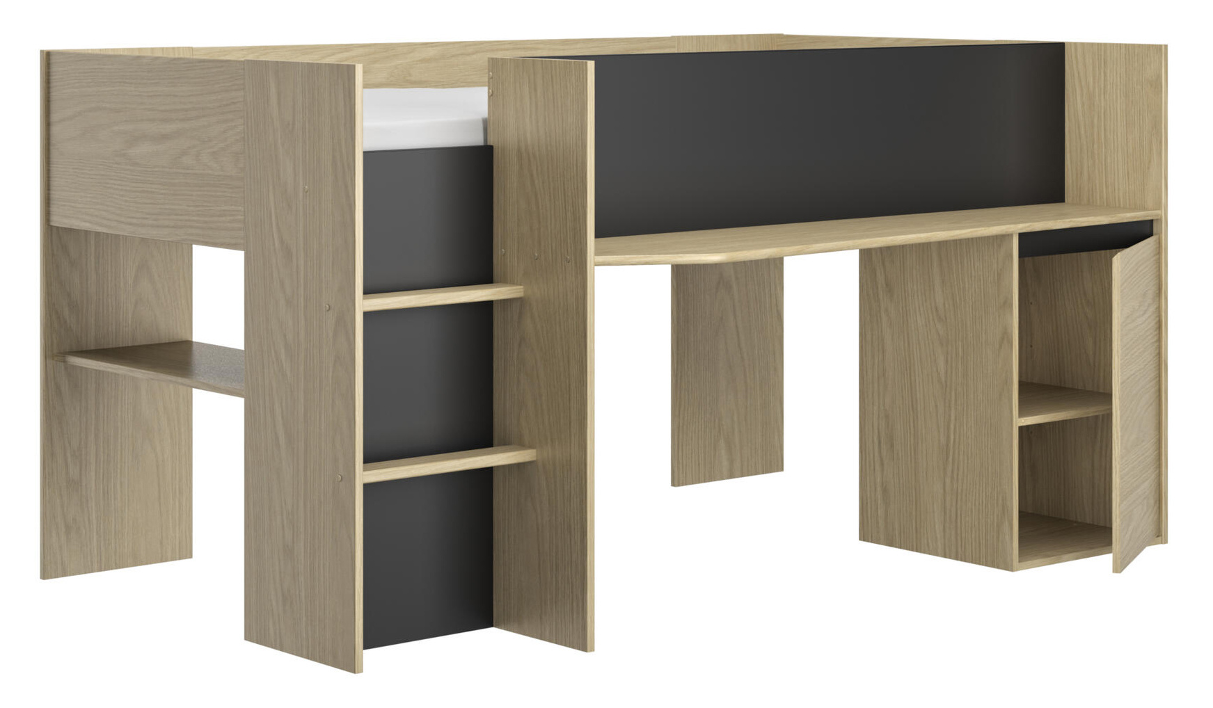 Halfhoogslaper - NAEL - 90x200 cm - met bureau - rookwood eiken