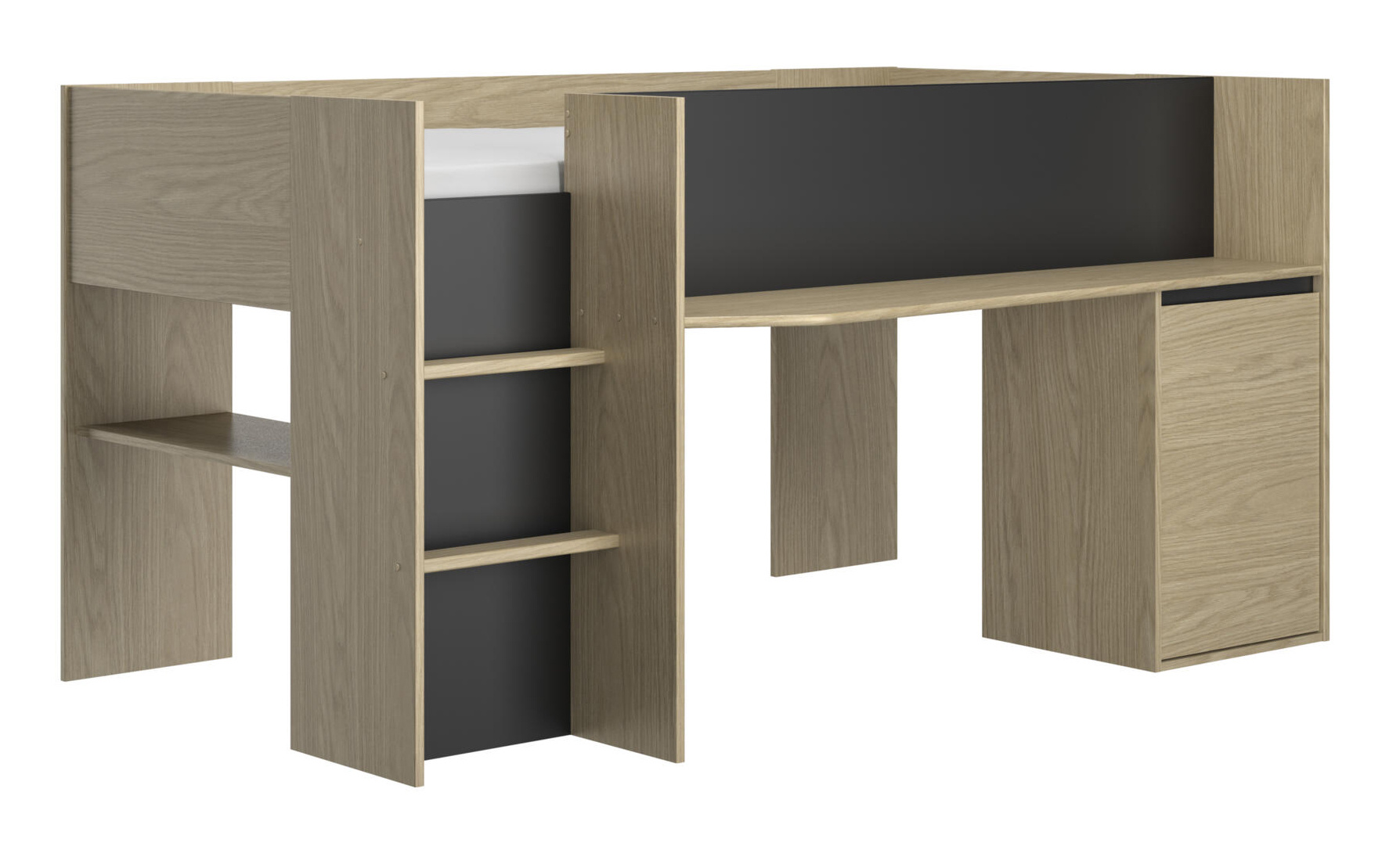 Halfhoogslaper - NAEL - 90x200 cm - met bureau - rookwood eiken