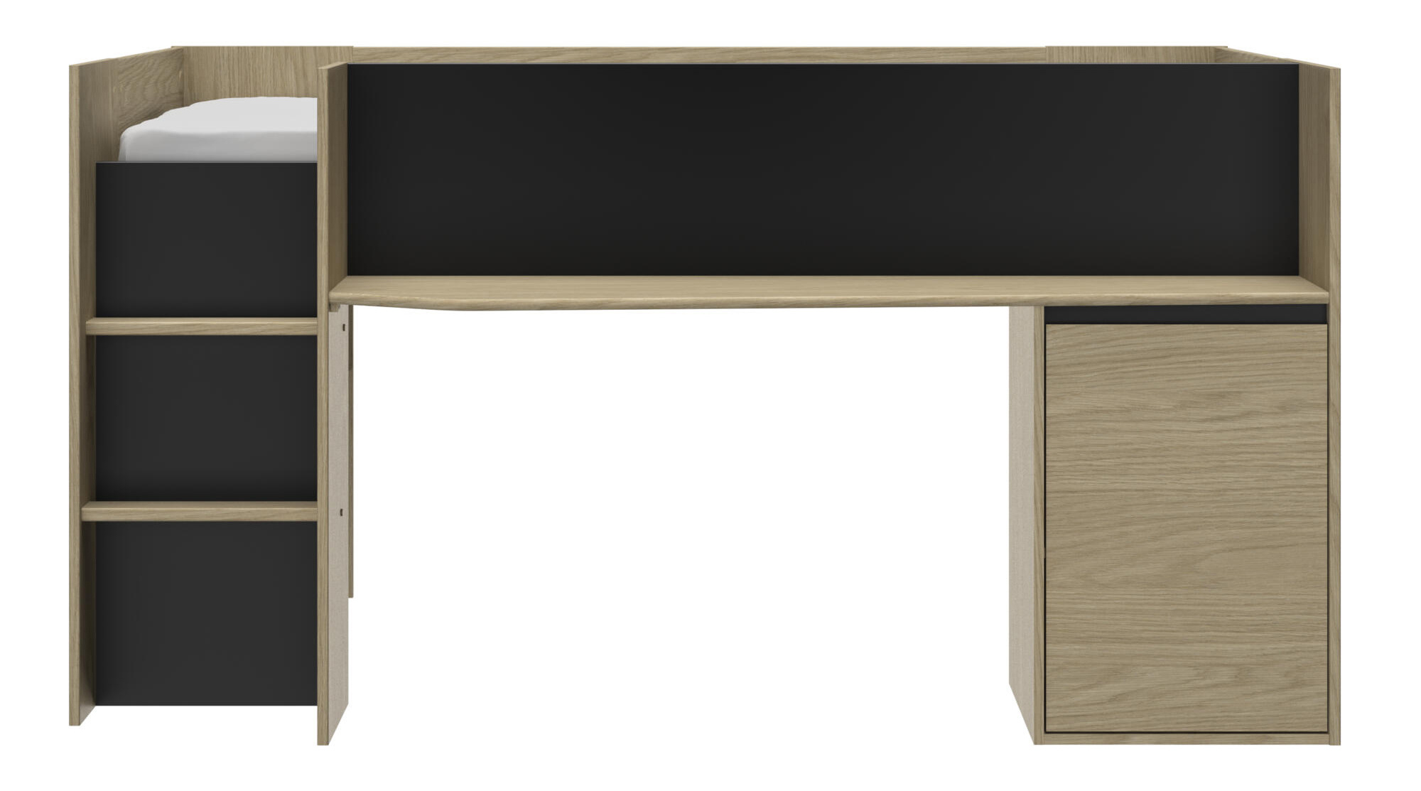 Halfhoogslaper - NAEL - 90x200 cm - met bureau - rookwood eiken