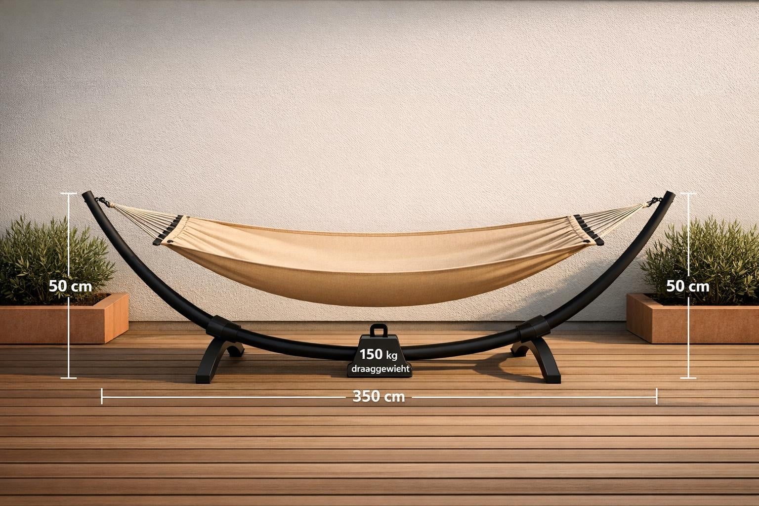 Hangmat met standaard kopen: alles over maten, draaggewicht en plaatsing