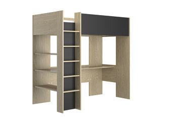 Hoogslaper - NAEL - 90x200 cm - met bureau - rookwood eiken