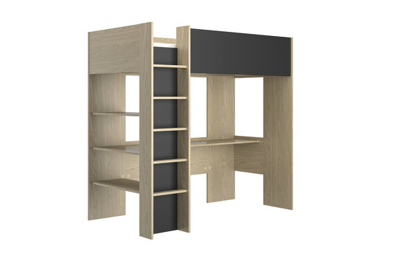 Hoogslaper - NAEL - 90x200 cm - met bureau - rookwood eiken