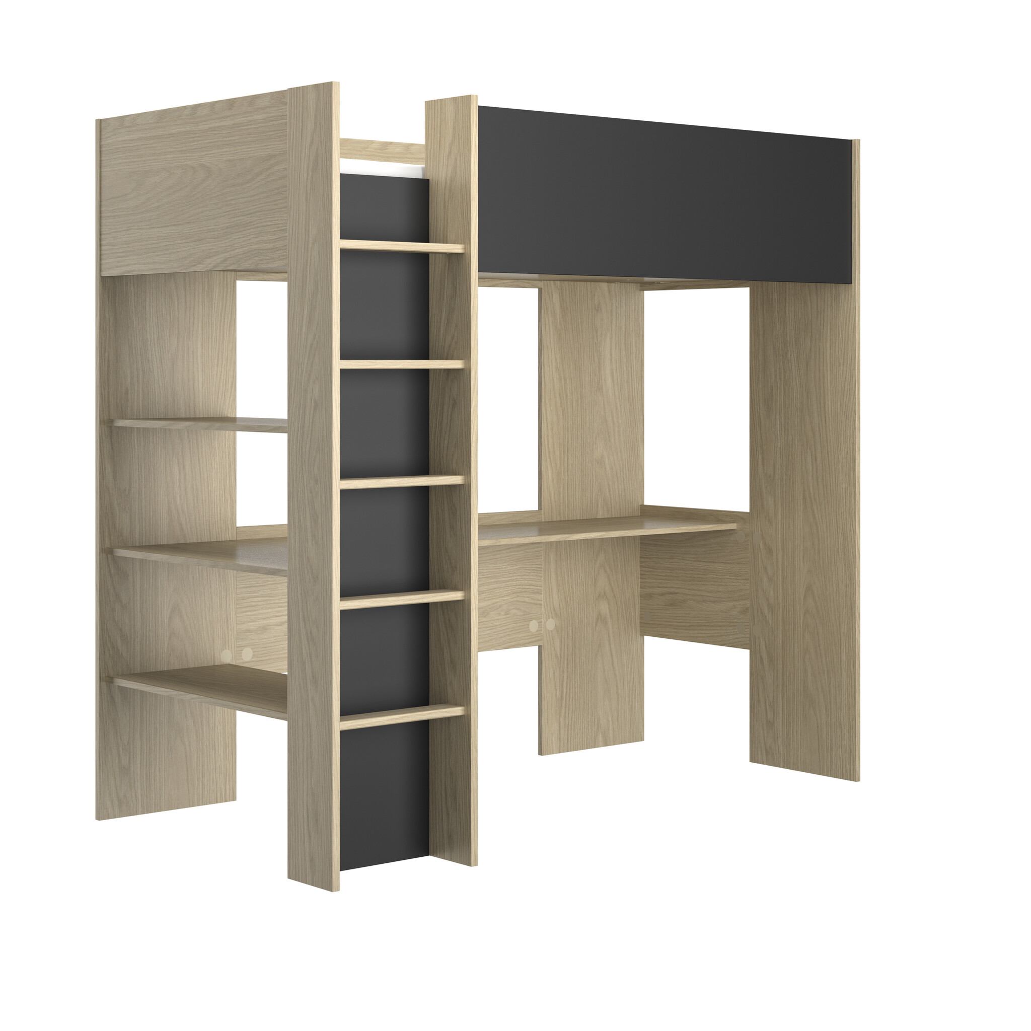 Hoogslaper - NAEL - 90x200 cm - met bureau - rookwood eiken