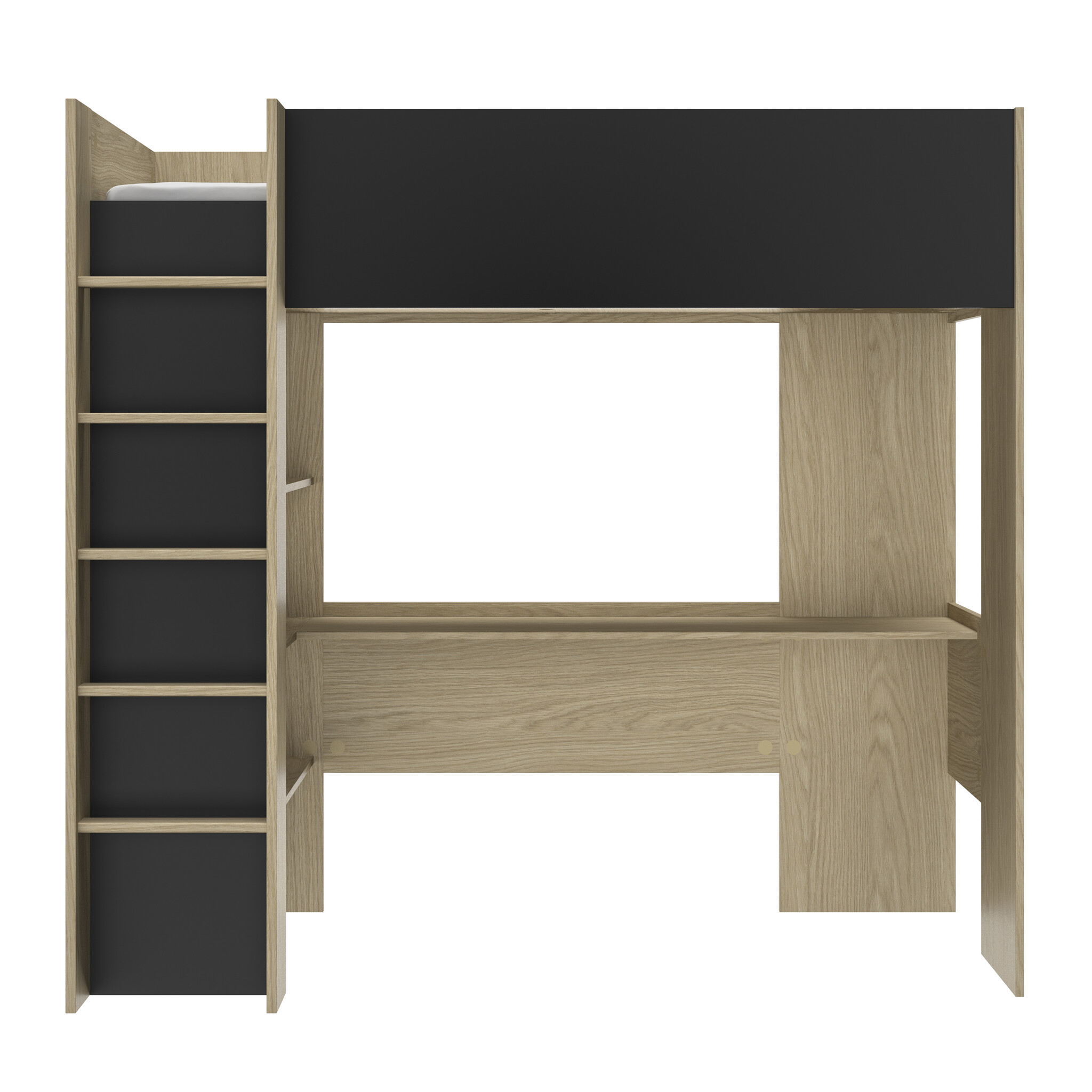 Hoogslaper - NAEL - 90x200 cm - met bureau - rookwood eiken