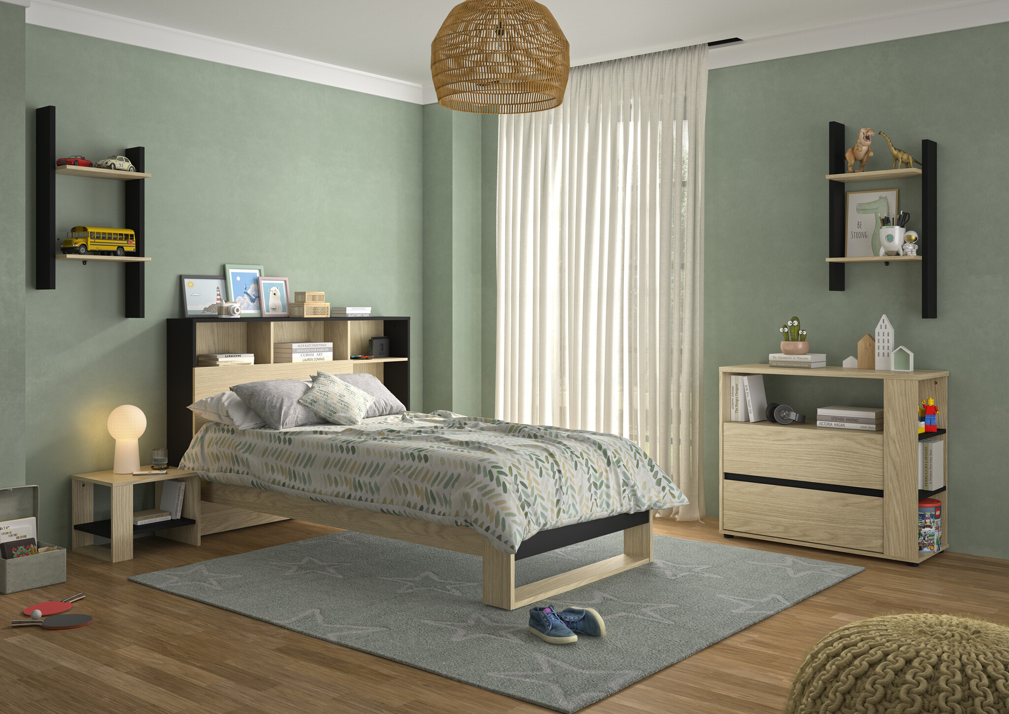 Eenpersoonsbed - NAEL - 90x200 cm - rookwood eiken
