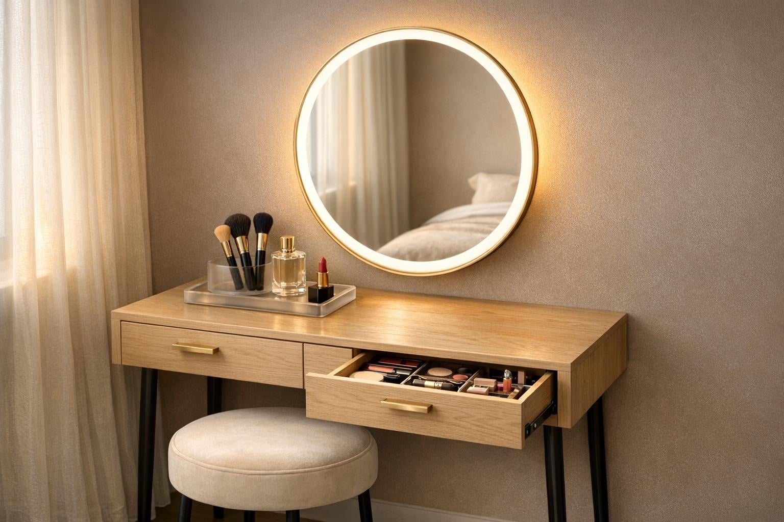 Kaptafel met spiegel en licht: zo creëer je een hotel-waardige make-up plek
