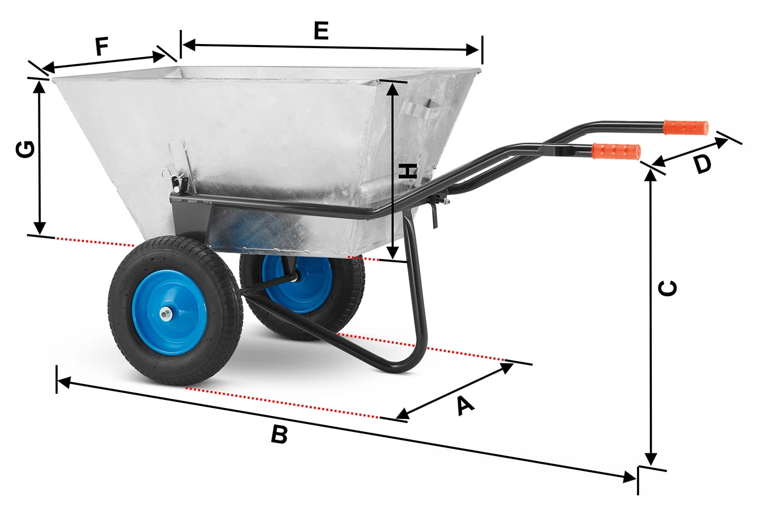 Kruiwagen 250L - met 2 wielen - verzinkt staal - tot 420 kg