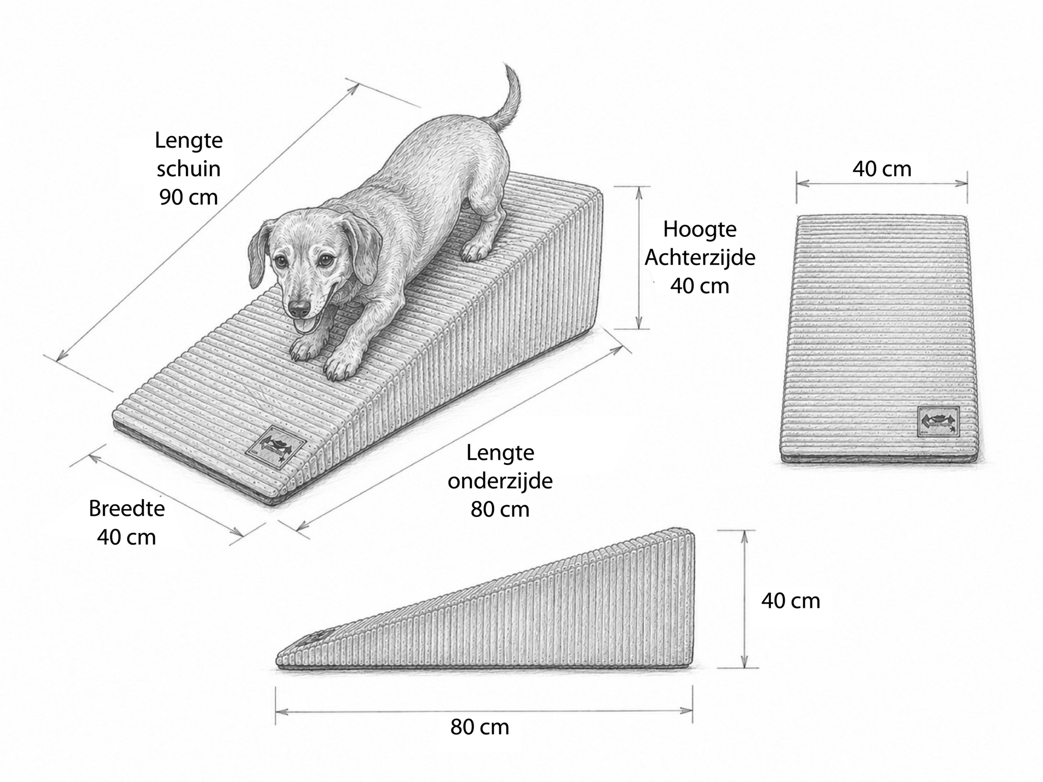 Hondentrap ribstof - kleine honden - 80x40x40 cm - lichtgrijs