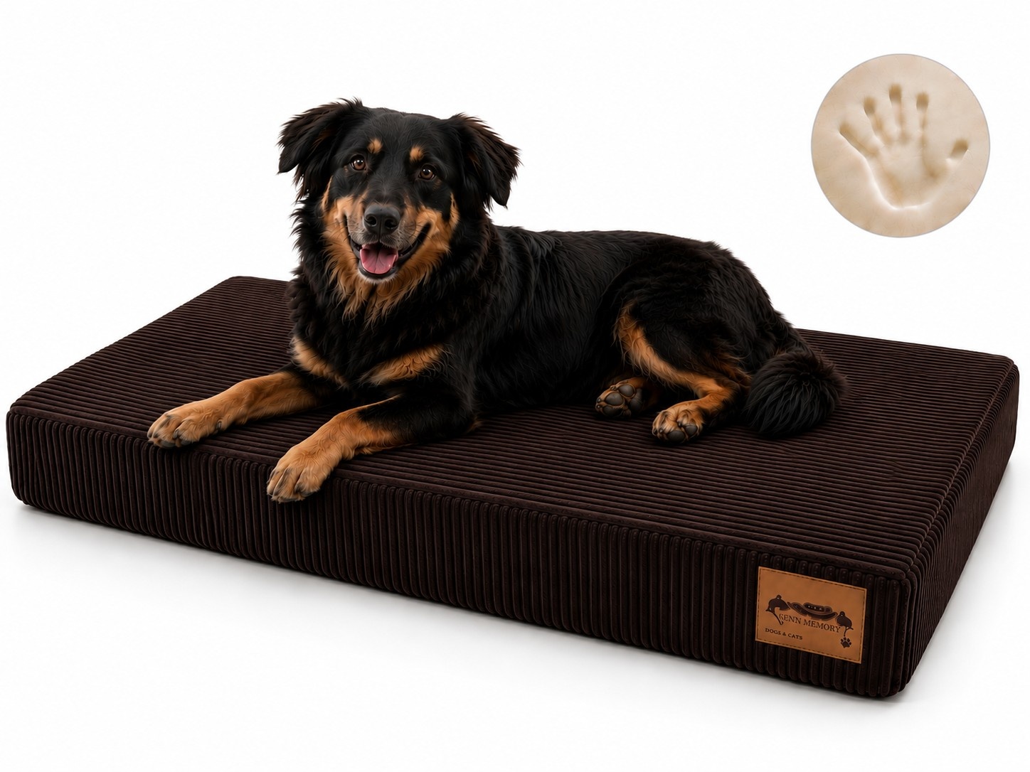 Hondenkussen - groot - 110x70x10 cm - ribstof - chocoladebruin