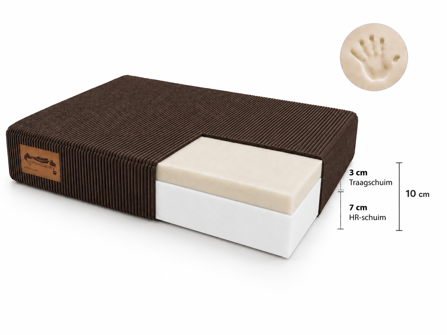 Hondenkussen - groot - 110x70x10 cm - ribstof - chocoladebruin