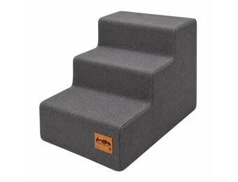 Hondentrap zacht – 3 treden - 45x30x30 cm - donkergrijs