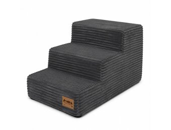 Hondentrap - 3 treden - 45x30x30 cm - ribstof - donkergrijs