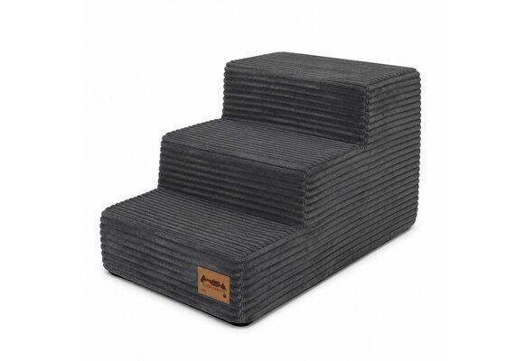Hondentrap - 3 treden - 45x30x30 cm - ribstof - donkergrijs