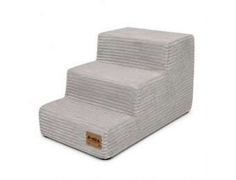 Hondentrap - 3 treden - 45x30x30 cm - ribstof - lichtgrijs
