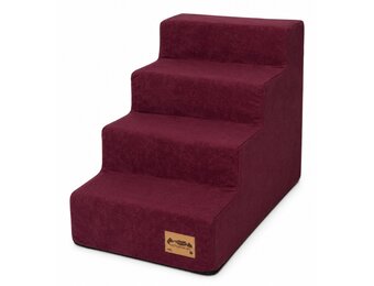 Hondentrap - 4 treden - 60x30x40 cm - suede look - bordeauxrood