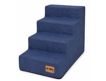 Hondentrap - 4 treden - 60x30x40 cm - suede look - blauw