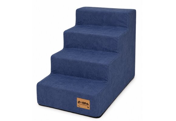 Hondentrap - 4 treden - 60x30x40 cm - suede look - blauw