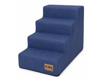 Hondentrap - 4 treden - 60x30x40 cm - doorgestikt - marineblauw