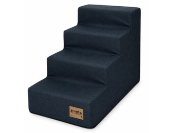 Hondentrap - 4 treden - 60x30x40 cm - zachte stof - donkerblauw