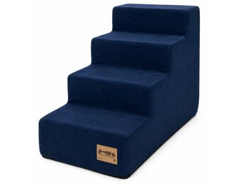 Hondentrap - 4 treden - 60x30x40 cm - suede look - donkerblauw
