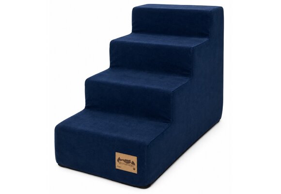Hondentrap - 4 treden - 60x30x40 cm - suede look - donkerblauw