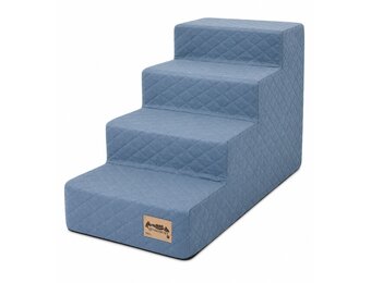 Hondentrap - 4 treden - 60x30x40 cm - ruitstof - lichtblauw