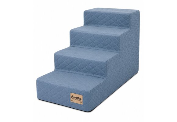Hondentrap - 4 treden - 60x30x40 cm - ruitstof - lichtblauw