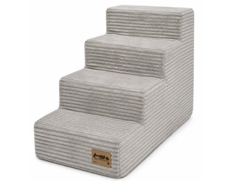 Hondentrap - 4 treden - 60x30x40 cm - ribstof - lichtgrijs