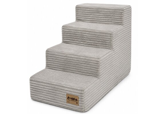 Hondentrap - 4 treden - 60x30x40 cm - ribstof - lichtgrijs