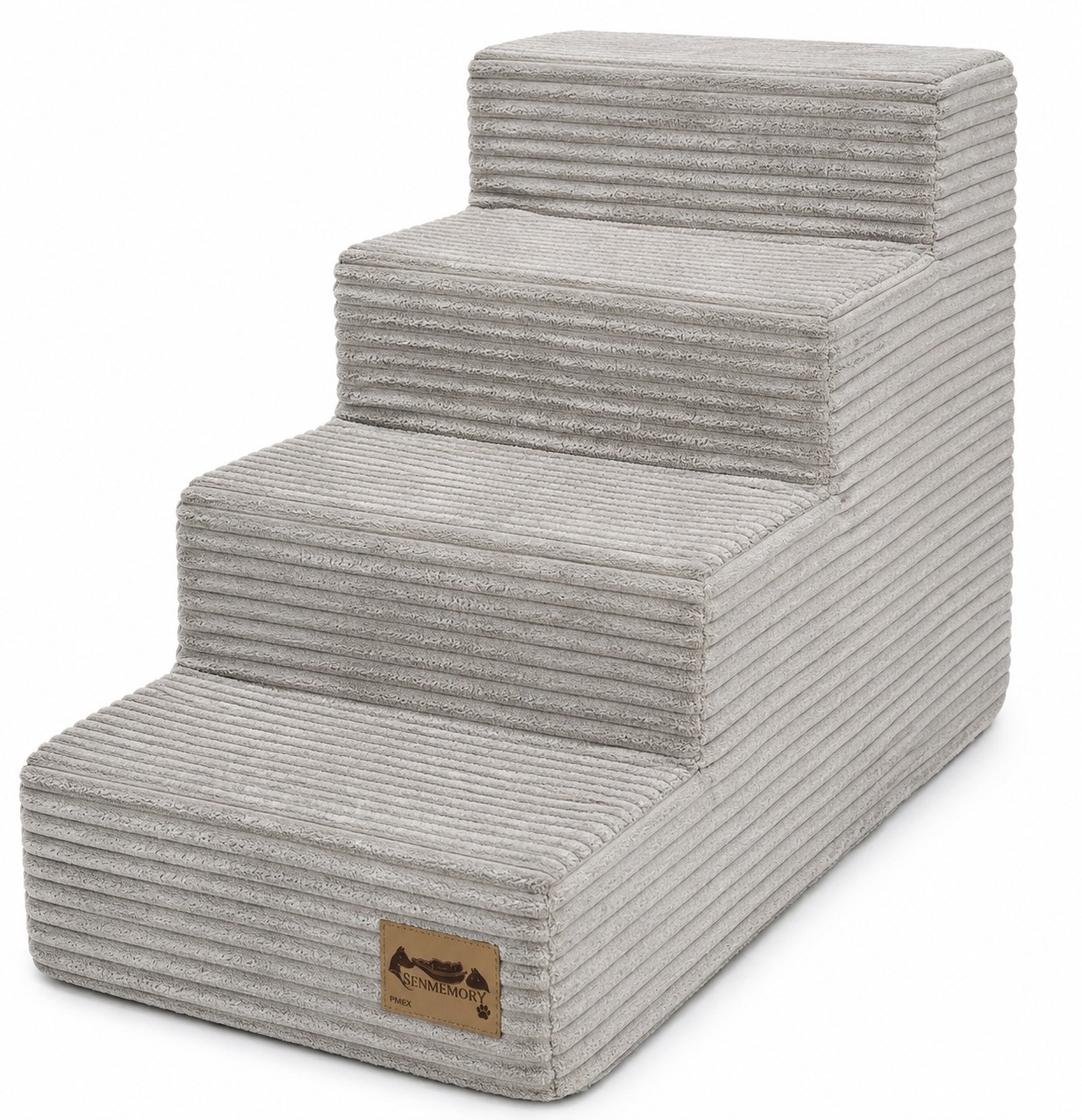 Hondentrap - 4 treden - 60x30x40 cm - ribstof - lichtgrijs