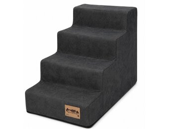 Hondentrap - 4 treden - 60x30x40 cm - suede look - donkergrijs
