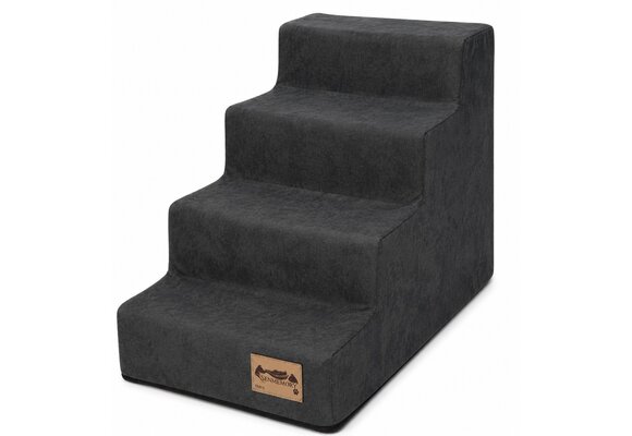Hondentrap - 4 treden - 60x30x40 cm - suede look - donkergrijs