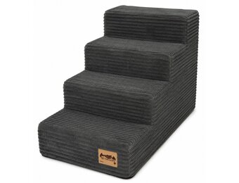 Hondentrap - 4 treden - 60x30x40 cm - ribstof - donkergrijs