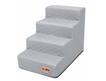Hondentrap - 4 treden - 60x30x40 cm - ruitstof - lichtgrijs